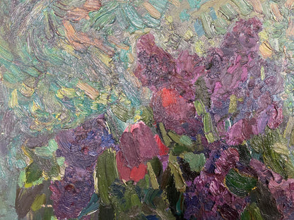 Vibrant purple pink lilacs oil painting by Matyushenko Victor Ivanovich