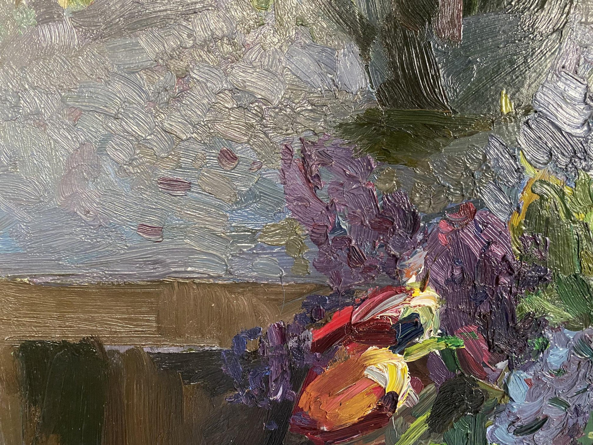 Vibrant oil painting Lilac by Matyushenko Victor Ivanovich, purple red blossoms