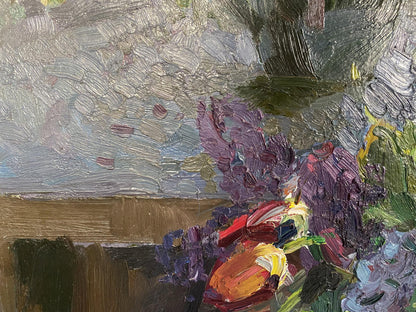 Vibrant oil painting Lilac by Matyushenko Victor Ivanovich, purple red blossoms