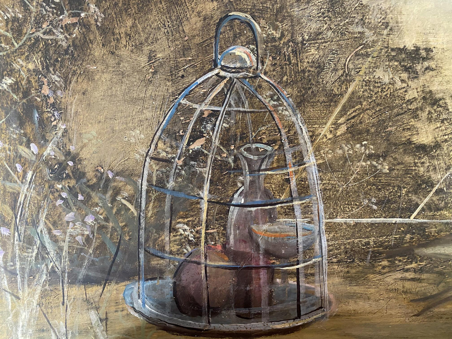 Glass dome with Dulfan Lucien Veniaminovich oil painting bottle and bowl