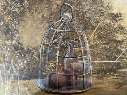 Glass dome with Dulfan Lucien Veniaminovich oil painting bottle and bowl
