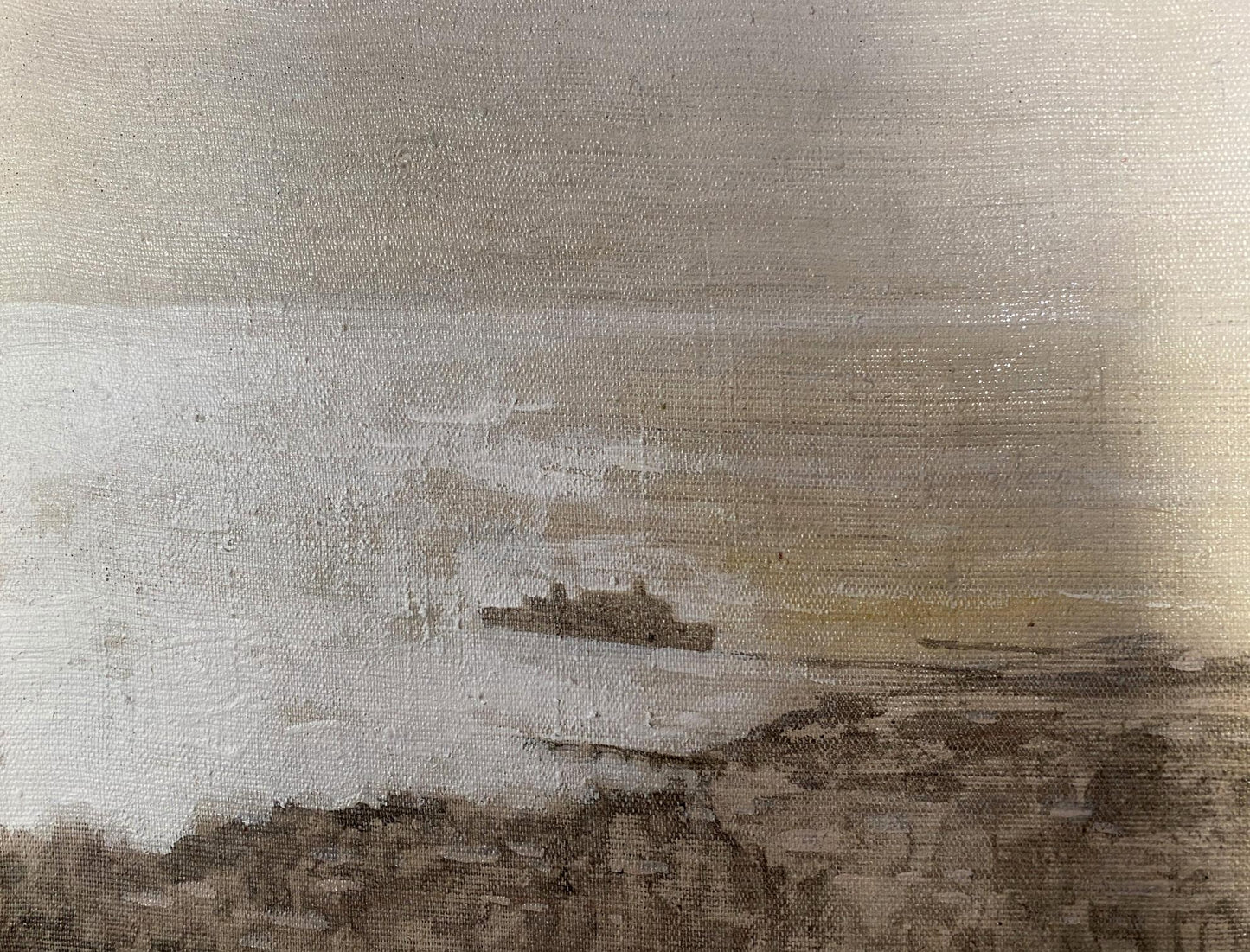 Muted oil painting of solitary ship in calm waters, Walk around Odessa, unknown artist