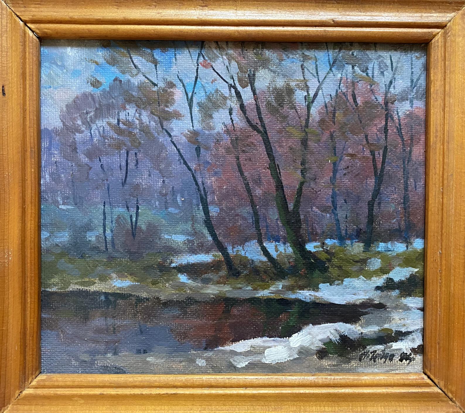 Framed oil painting Winters end by Gabda Vasily Georgievich serene winter landscape