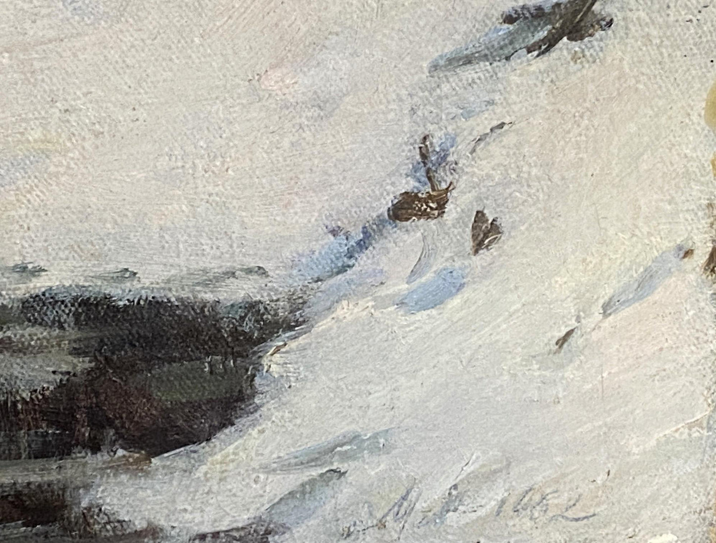 Oil painting of ducks in snowy lake by Maksimenko Alexander Grigorievich