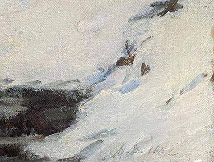 Oil painting of ducks in snowy lake by Maksimenko Alexander Grigorievich