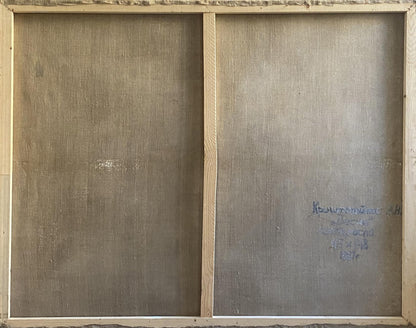 Back of Spring Krishtopaitis Adolis-Ionas oil painting framed canvas with grayish-brown fabric panels