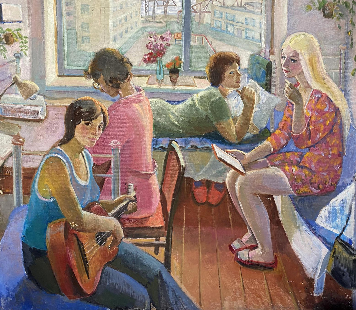 Oil painting of wooden acoustic guitar by Khmelnitsky Alexander Anatolievich