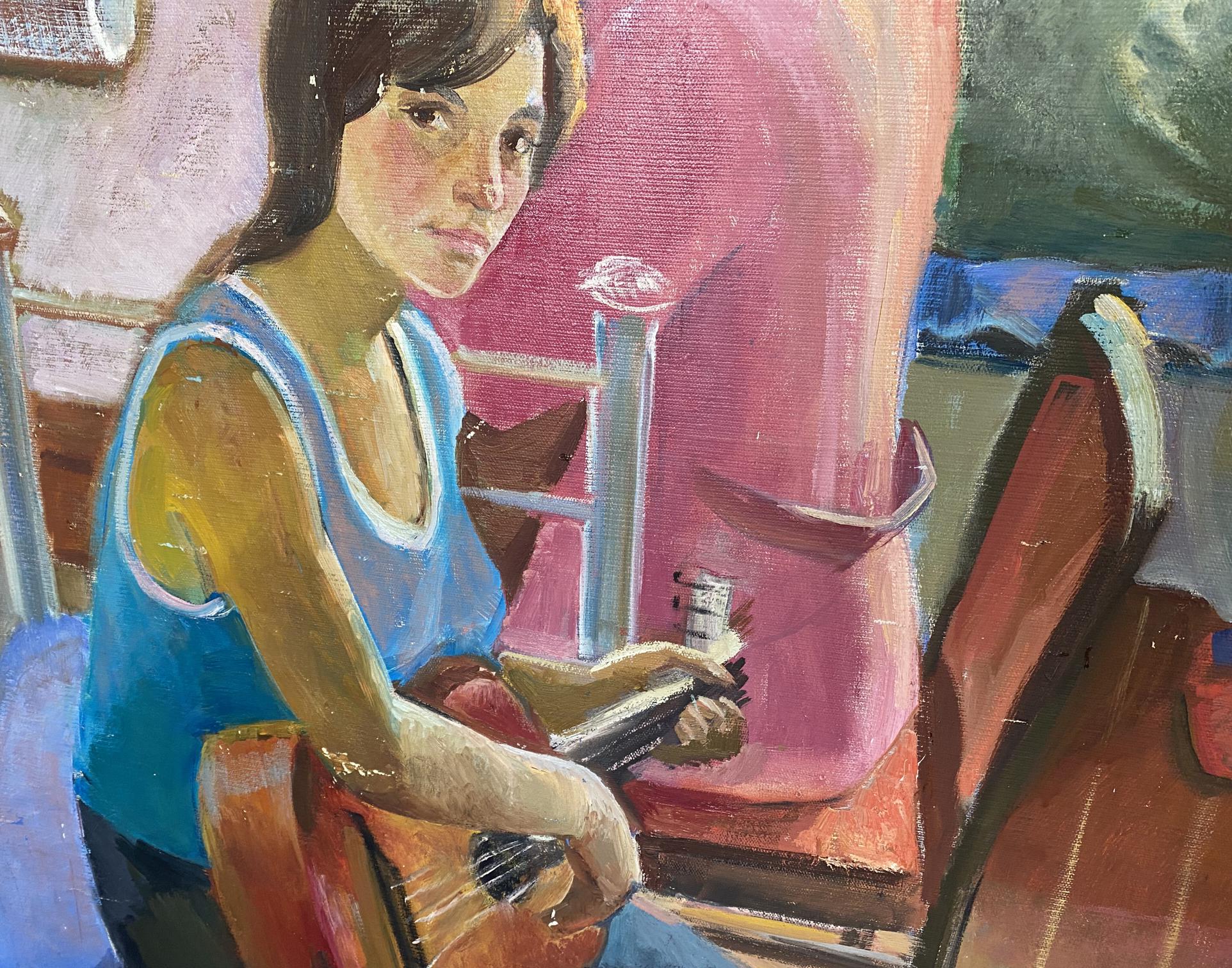 Oil painting by Khmelnitsky Alexander Anatolievich of woman with guitar