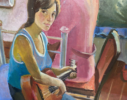 Oil painting by Khmelnitsky Alexander Anatolievich of woman with guitar