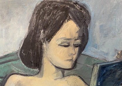 Impressionistic oil portrait by Stanislav Ivanovich Sychov of female figure