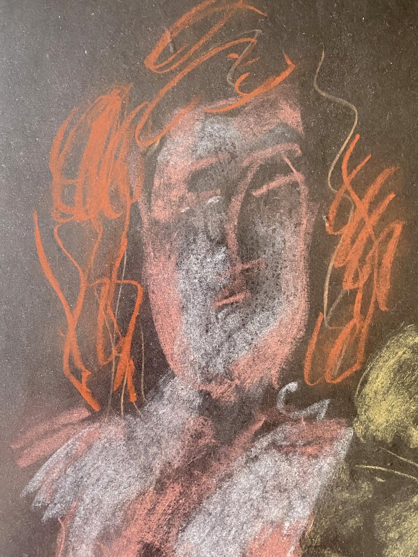 Charcoal orange pastel portrait of woman by Valentin Dmytrovych Khrushch