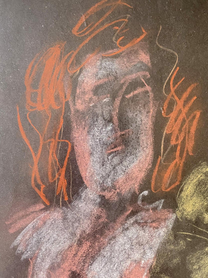Charcoal orange pastel portrait of woman by Valentin Dmytrovych Khrushch