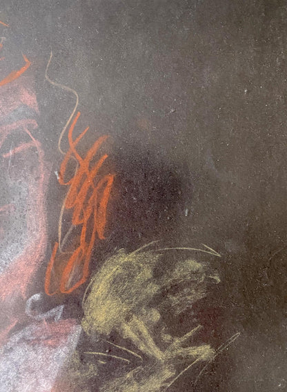 Textured charcoal sketch of bird in greenish-yellow tones by Khrushch