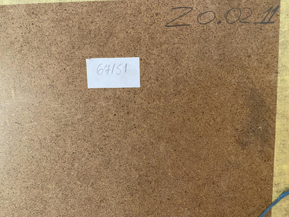 Back of Crayons painting Portrait of a woman by Valentin Dmytrovych Khrushch with 64/51 label on brown corkboard