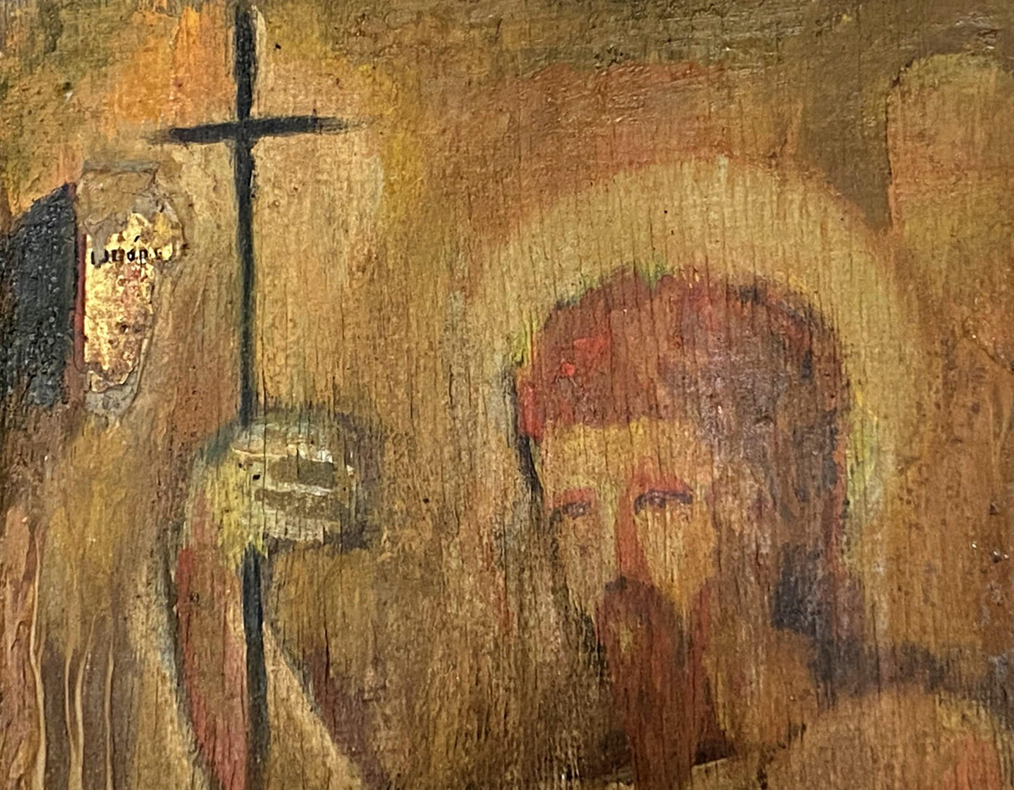 Oil painting portrait of priest Valentin Dmytrovych Khrushch, aged wooden icon