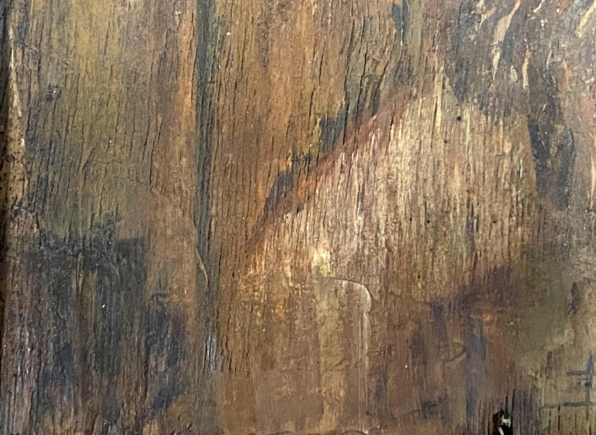 Weathered wooden back of oil painting portrait of priest Valentin Dmytrovych Khrushch