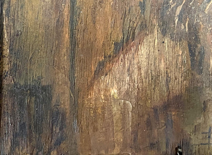 Weathered wooden back of oil painting portrait of priest Valentin Dmytrovych Khrushch