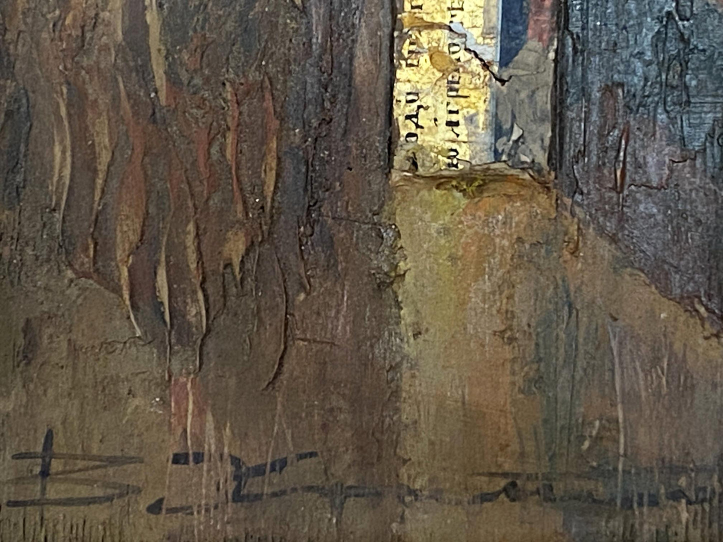 Weathered wooden back of Oil painting Portrait of priest Valentin Dmytrovych Khrushch
