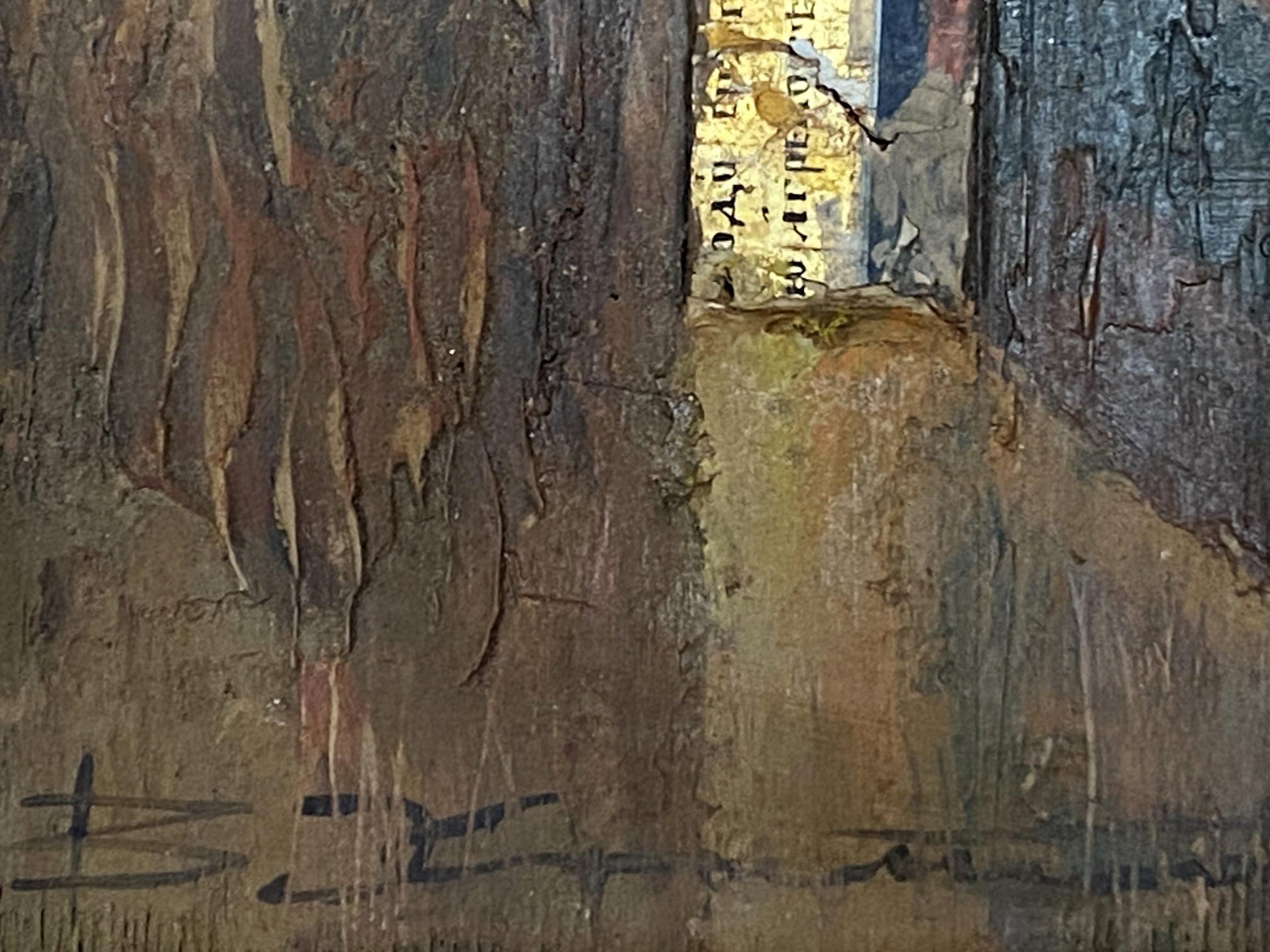 Weathered wooden back of Oil painting Portrait of priest Valentin Dmytrovych Khrushch
