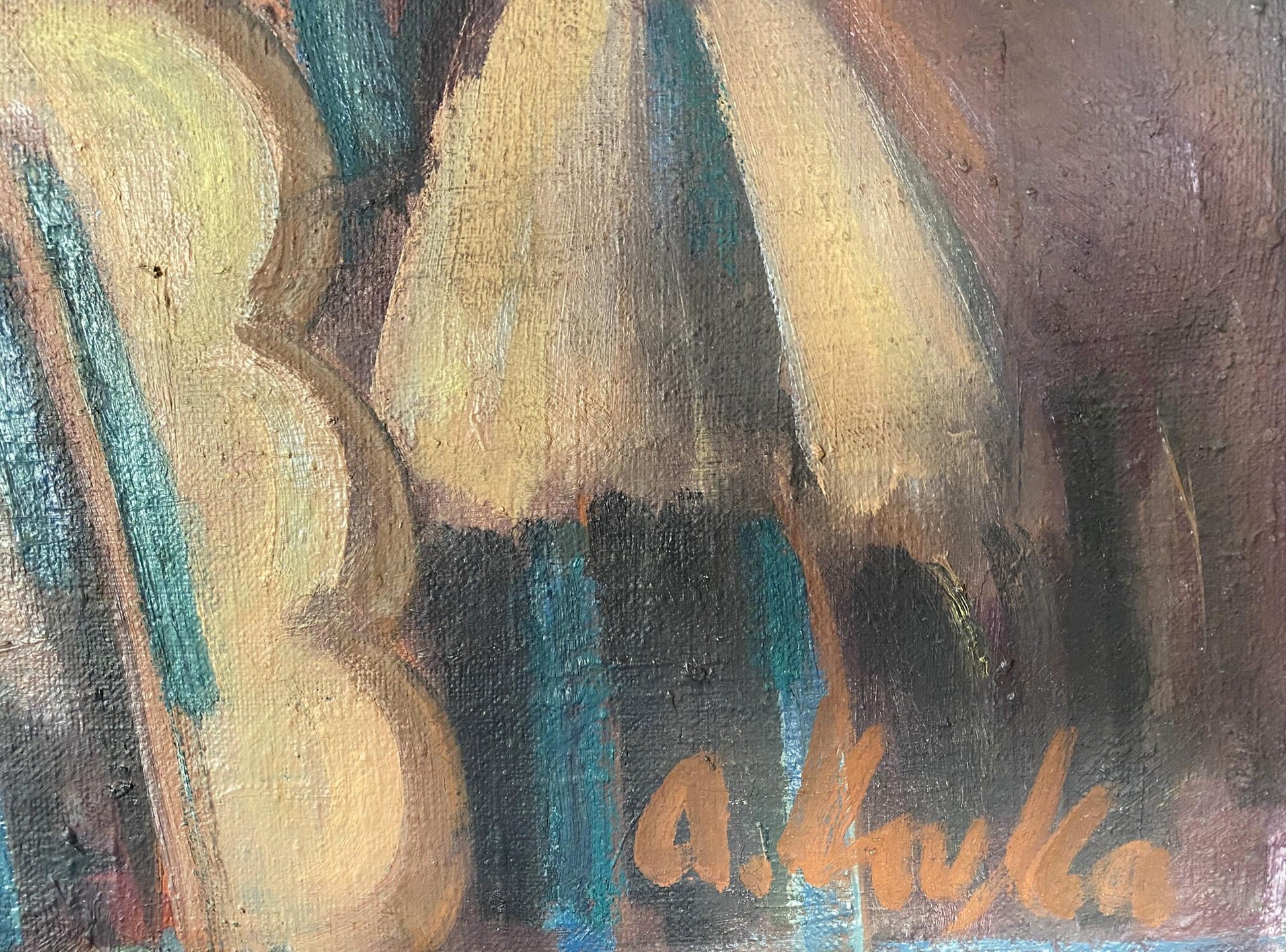 Oil painting Hutsulochka by Kotska Andrey Andreevich in earthy yellows and blues