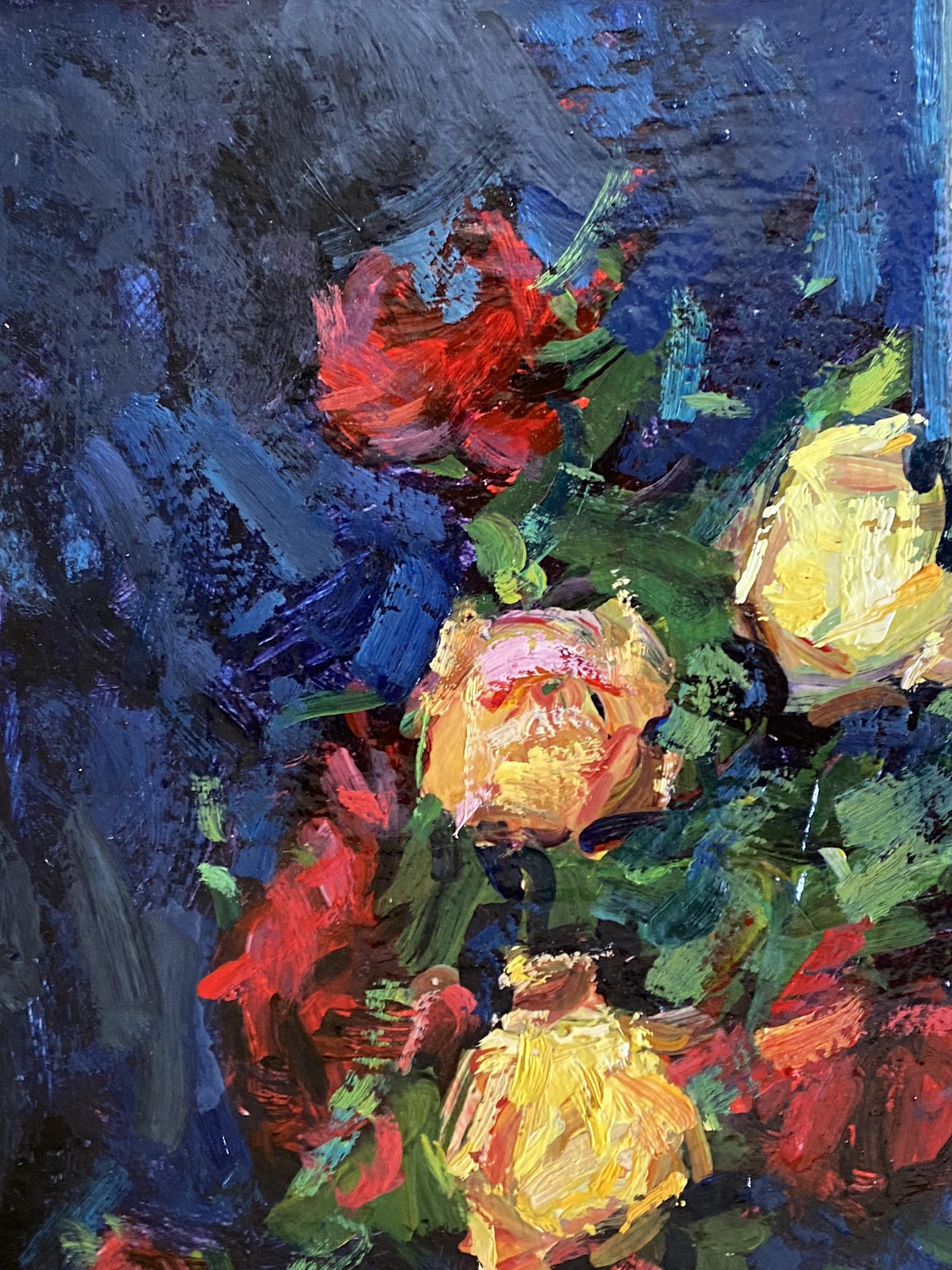 Vibrant impressionist oil painting of roses by Ryman Evgeny Nikolaevich