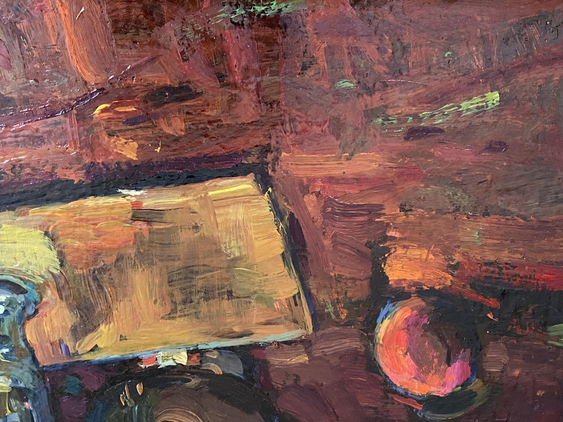Oil painting Night still life by Ryman Evgeny Nikolaevich, textured abstract reds