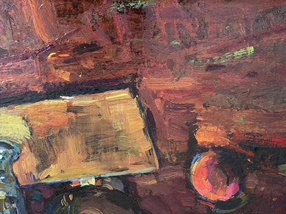Oil painting Night still life by Ryman Evgeny Nikolaevich, textured abstract reds