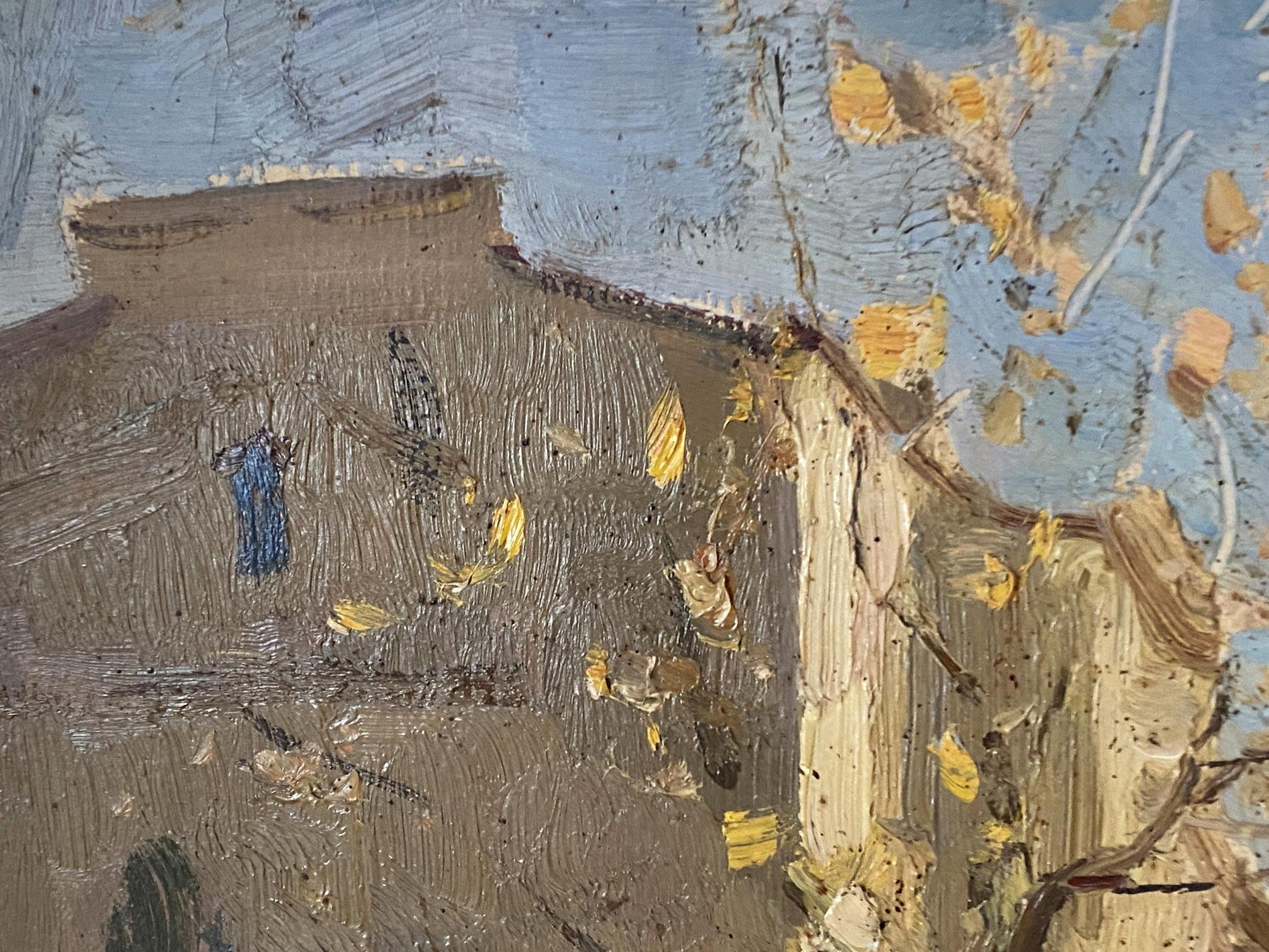 Textured oil painting by Ryzhykh Victor Ivanovich: rustic building with weathered walls