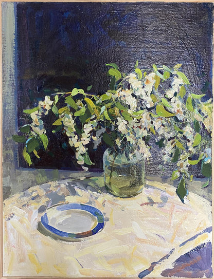 Oil painting Still life at the night window by Dragomirova Nina Stepanovna
