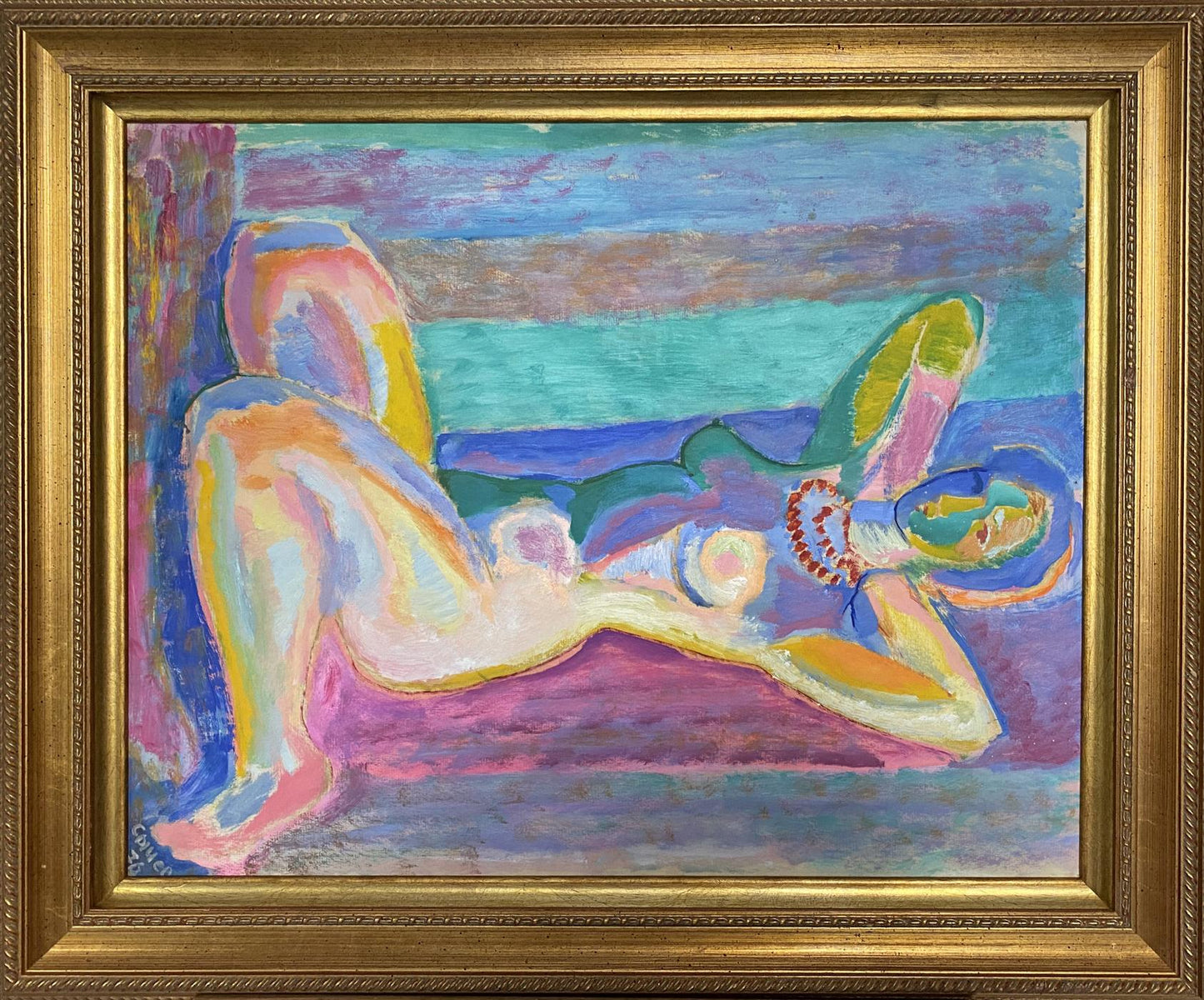 Oil painting portrait of figure reclining girl by Stanislav Ivanovich Sychov
