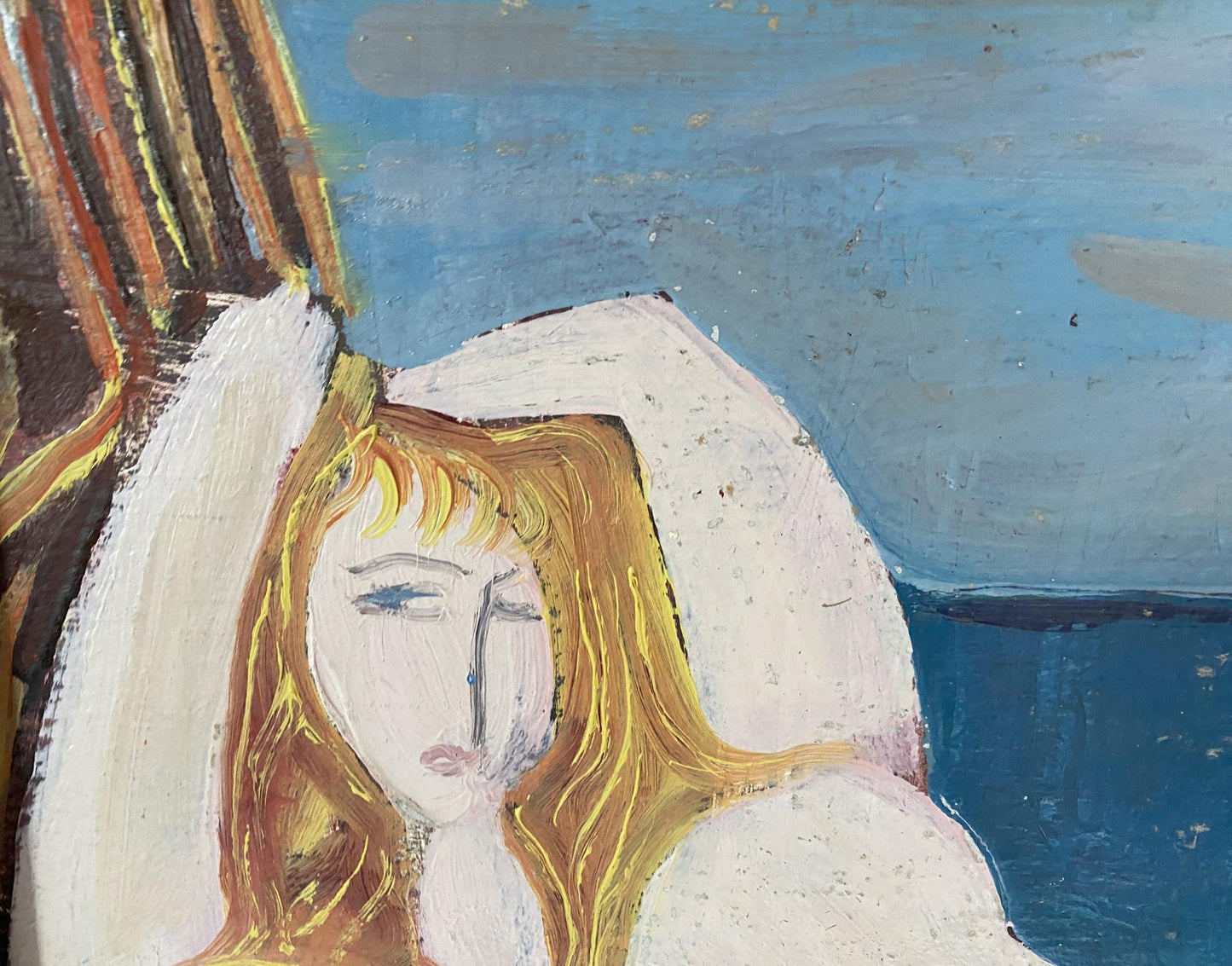 Oil painting of female figure on beach by Stanislav Ivanovich Sychov