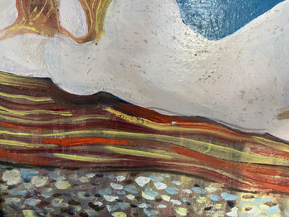 Oil painting of female figure on beach by Stanislav Ivanovich Sychov