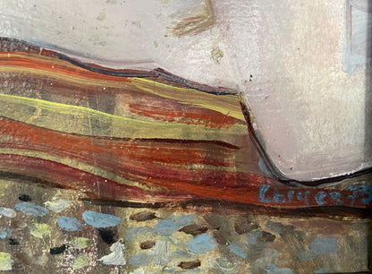 Oil painting of female figure on beach by Stanislav Ivanovich Sychov