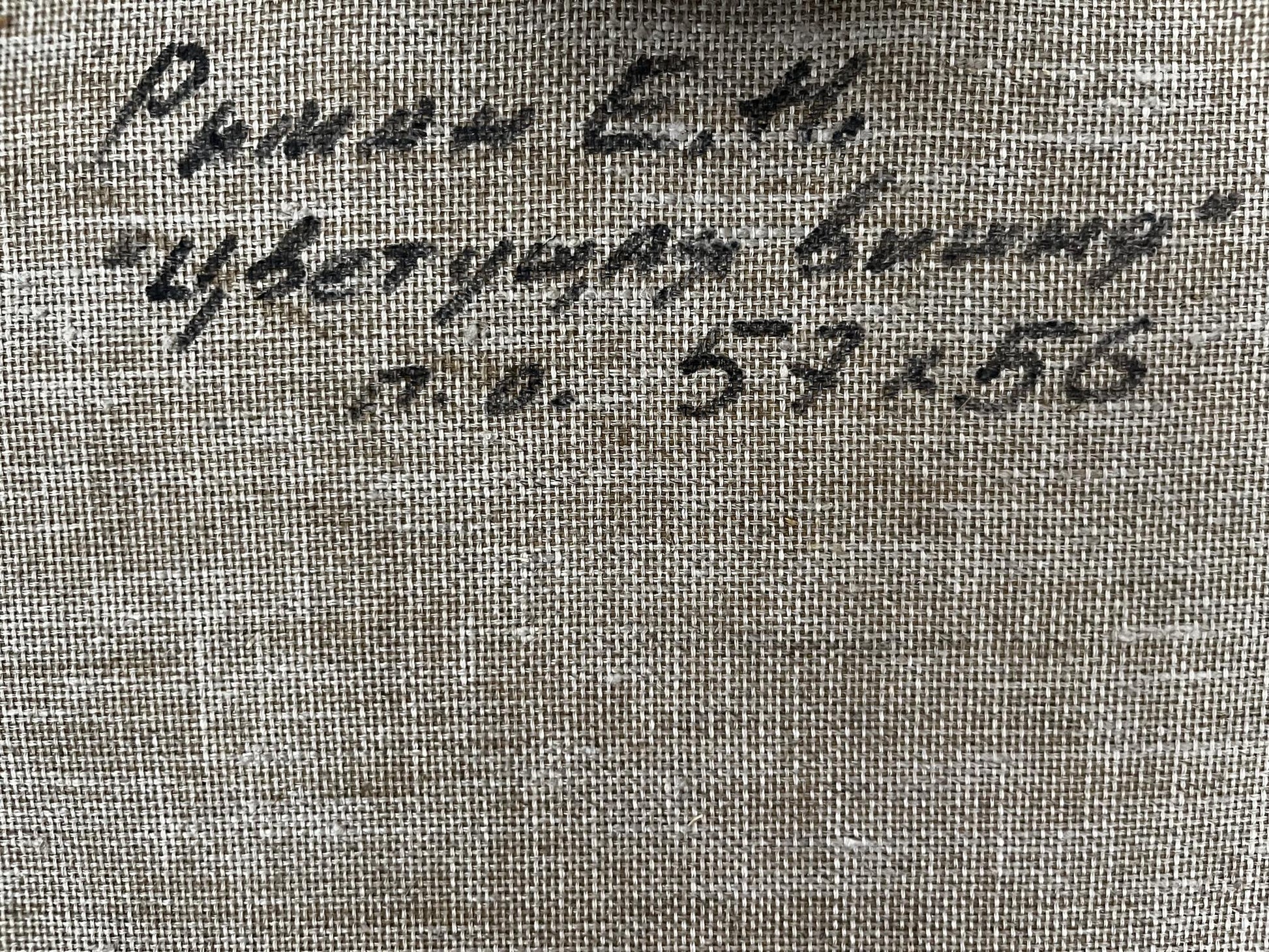 Back of oil painting Blooming cherry Ryman Evgeny Nikolaevich with handwritten inscription on gray fabric