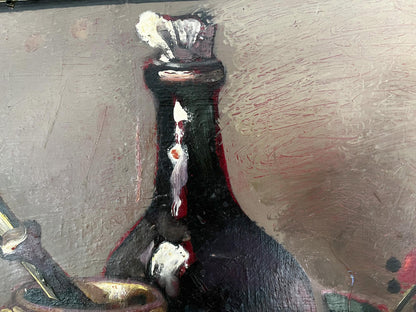 Oil painting of dark textured wine bottle by Prokopenko Nikolai Nikolaevich