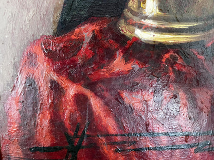 Oil painting Still life with mortar by Prokopenko Nikolai Nikolaevich on textured red fabric