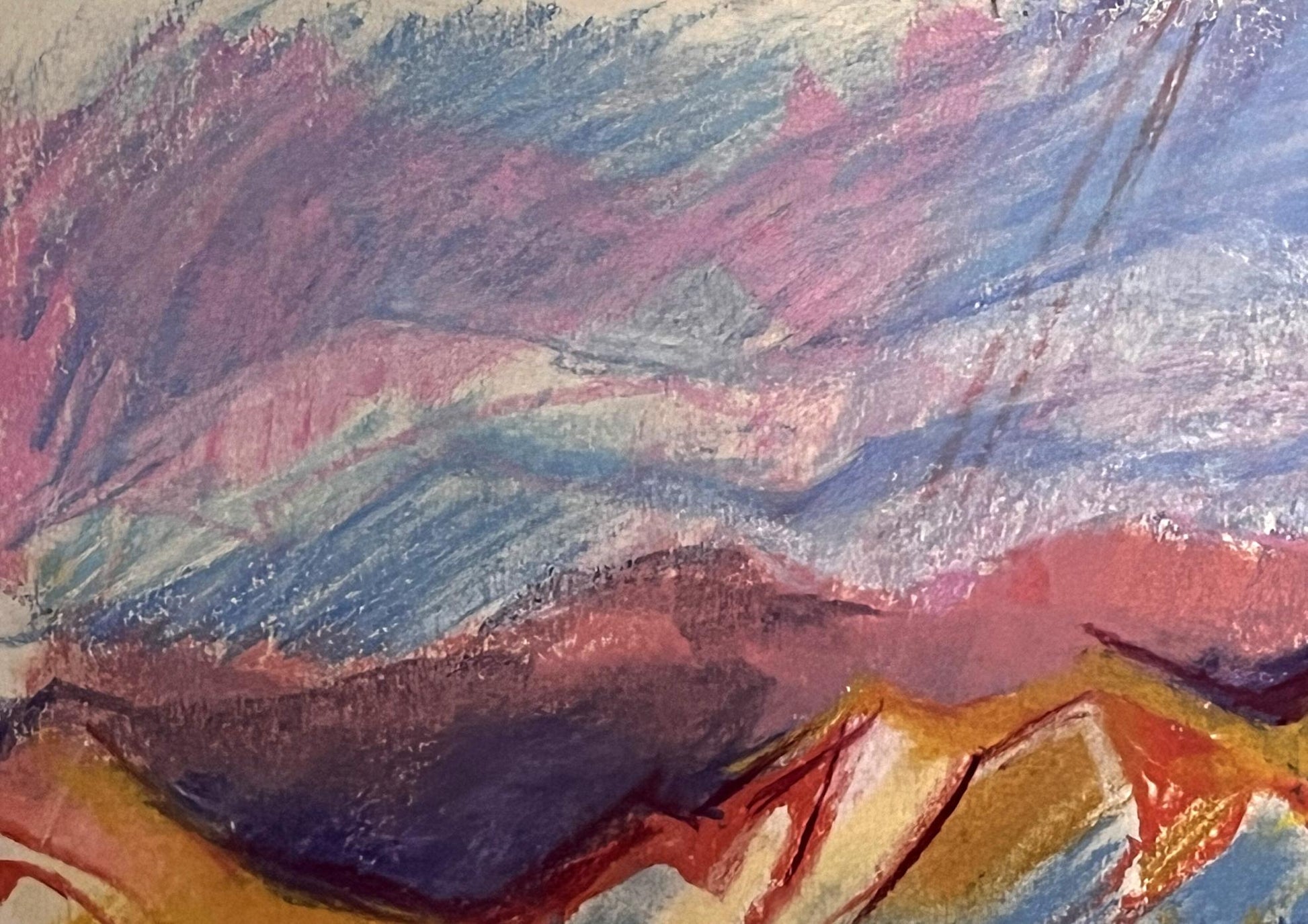 Vibrant pastel crayon mountain landscape by Stanislav Ivanovych Sychev