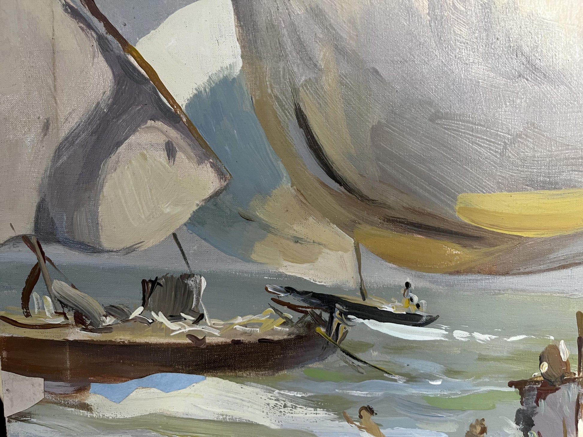 Oil painting In the sea by Barabash Svyatoslav Sergeevich, sailboats in muted tones
