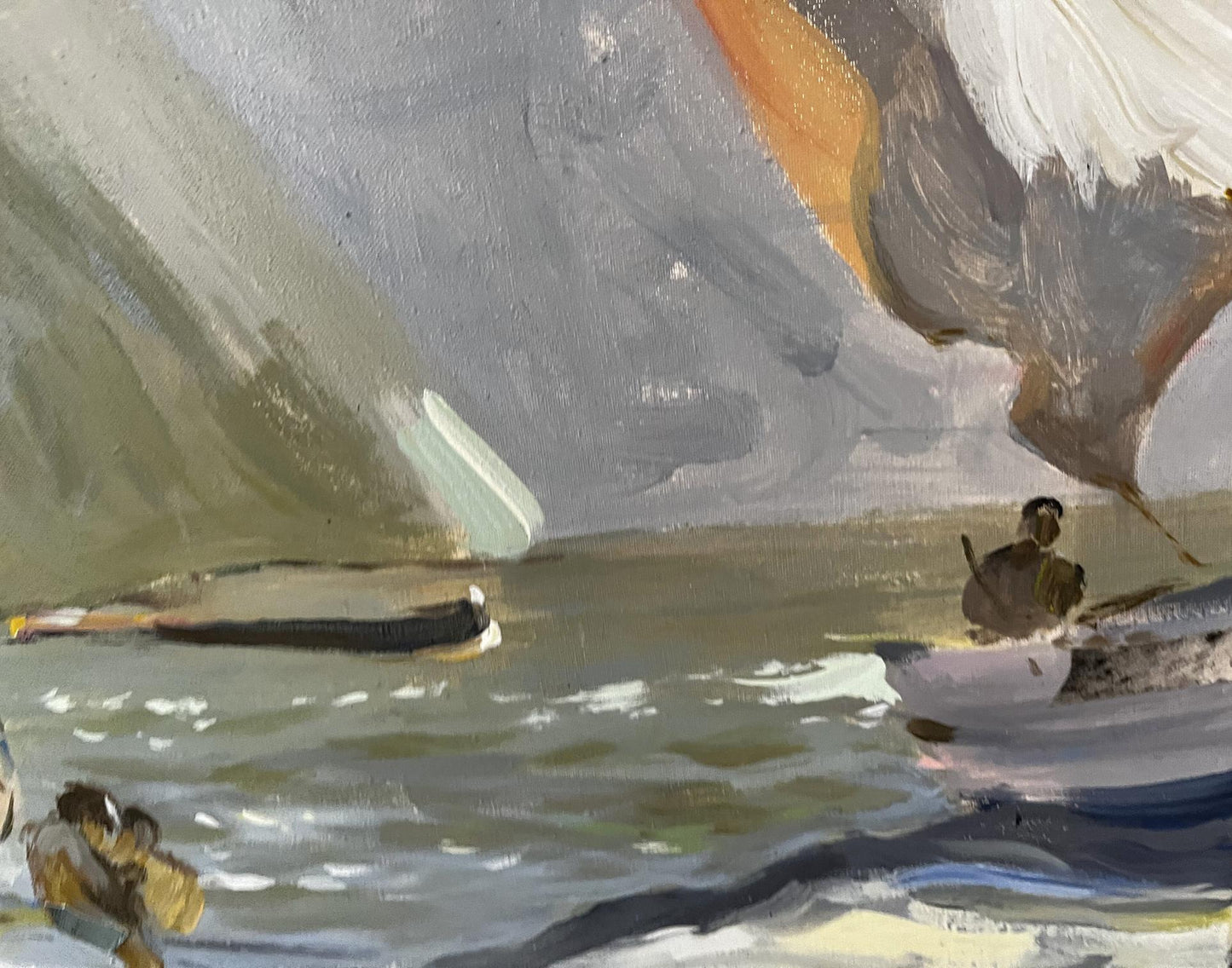 Oil painting of sailboat on calm sea by Barabash Svyatoslav Sergeevich