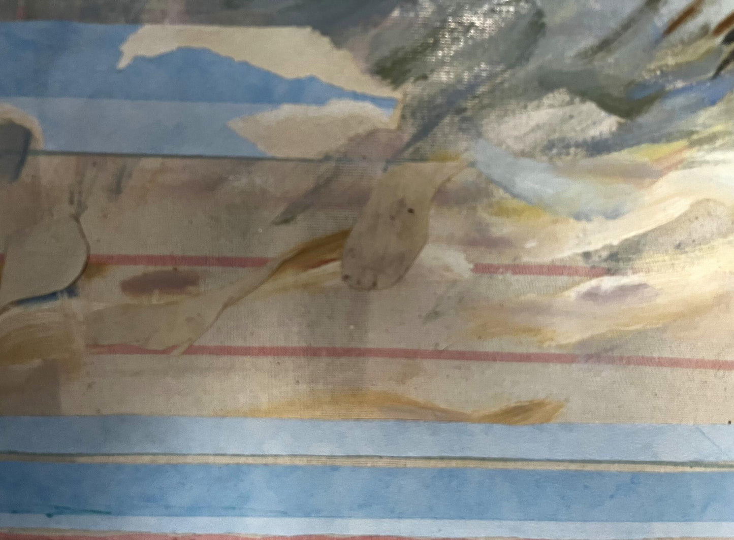 Weathered peeling watercolor of faded blue beige stripes by Barabash Svyatoslav Sergeevich