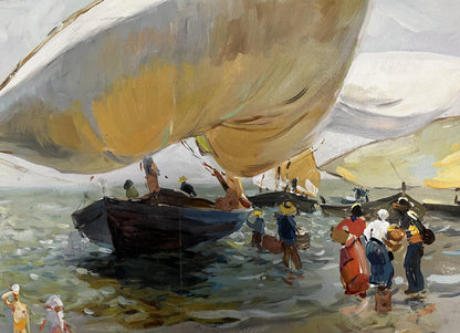 Oil painting of boat boarding by Barabash Svyatoslav Sergeevich