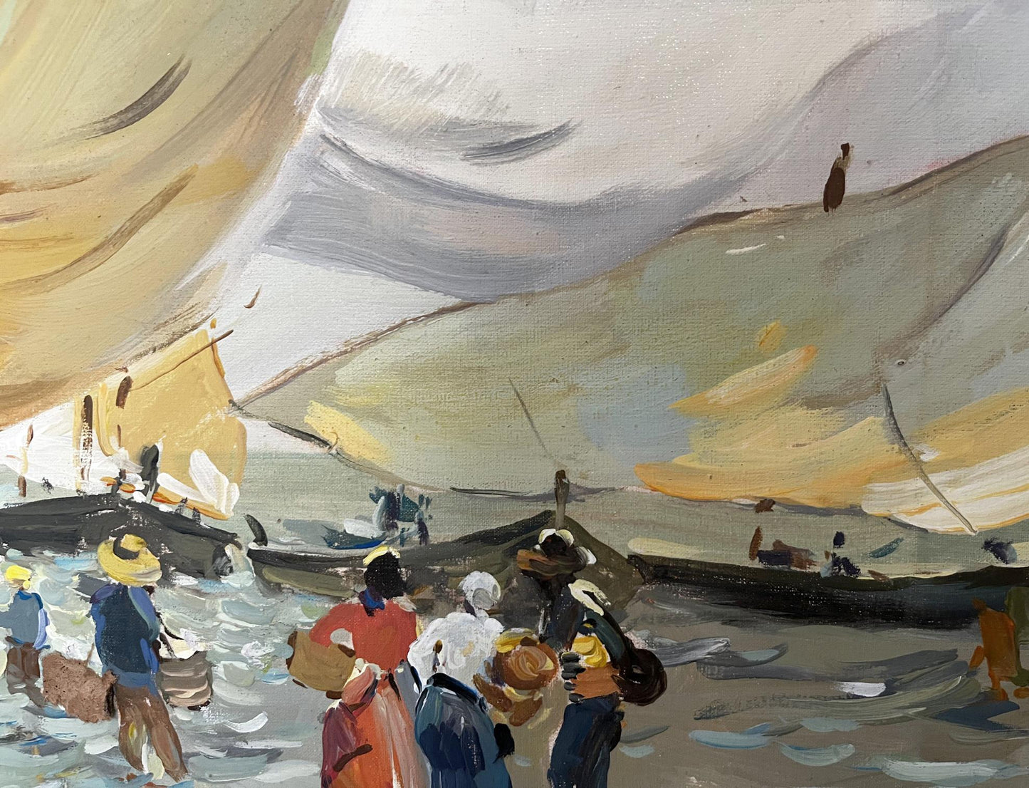 Vibrant impressionist oil painting of bustling harbor by Barabash Svyatoslav Sergeevich
