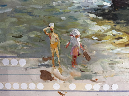 Impressionistic oil painting of boat boarding by Barabash Svyatoslav Sergeevich