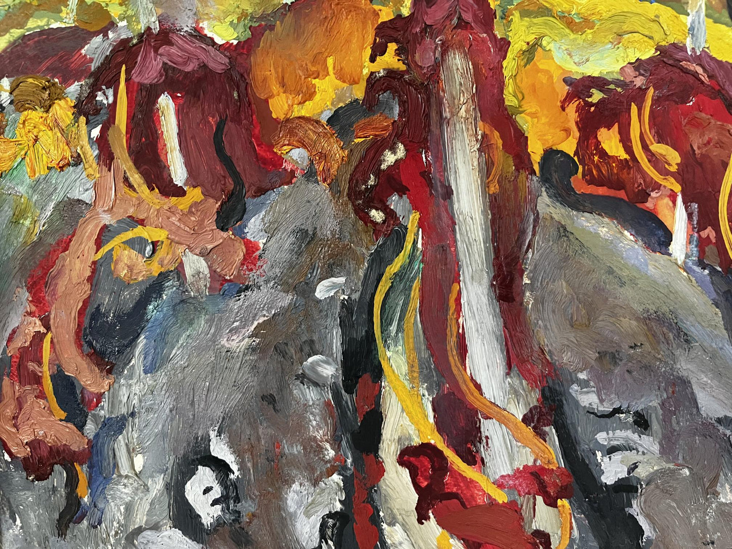 Oil painting Vineyard by Zakipny Valery Alexandrovich, abstract reds, yellows, grays