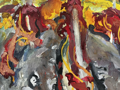 Oil painting Vineyard by Zakipny Valery Alexandrovich, abstract reds, yellows, grays
