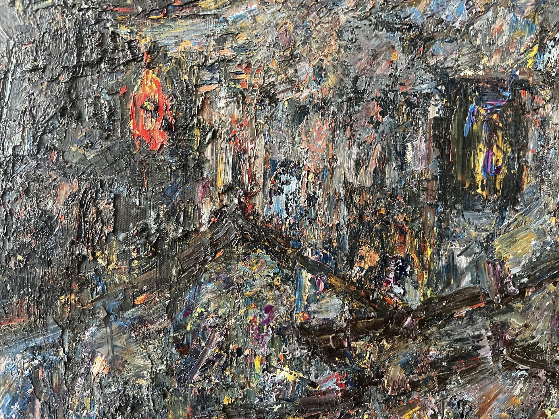 Textured abstract oil painting Evening in Sujo Sun Ke with impasto strokes