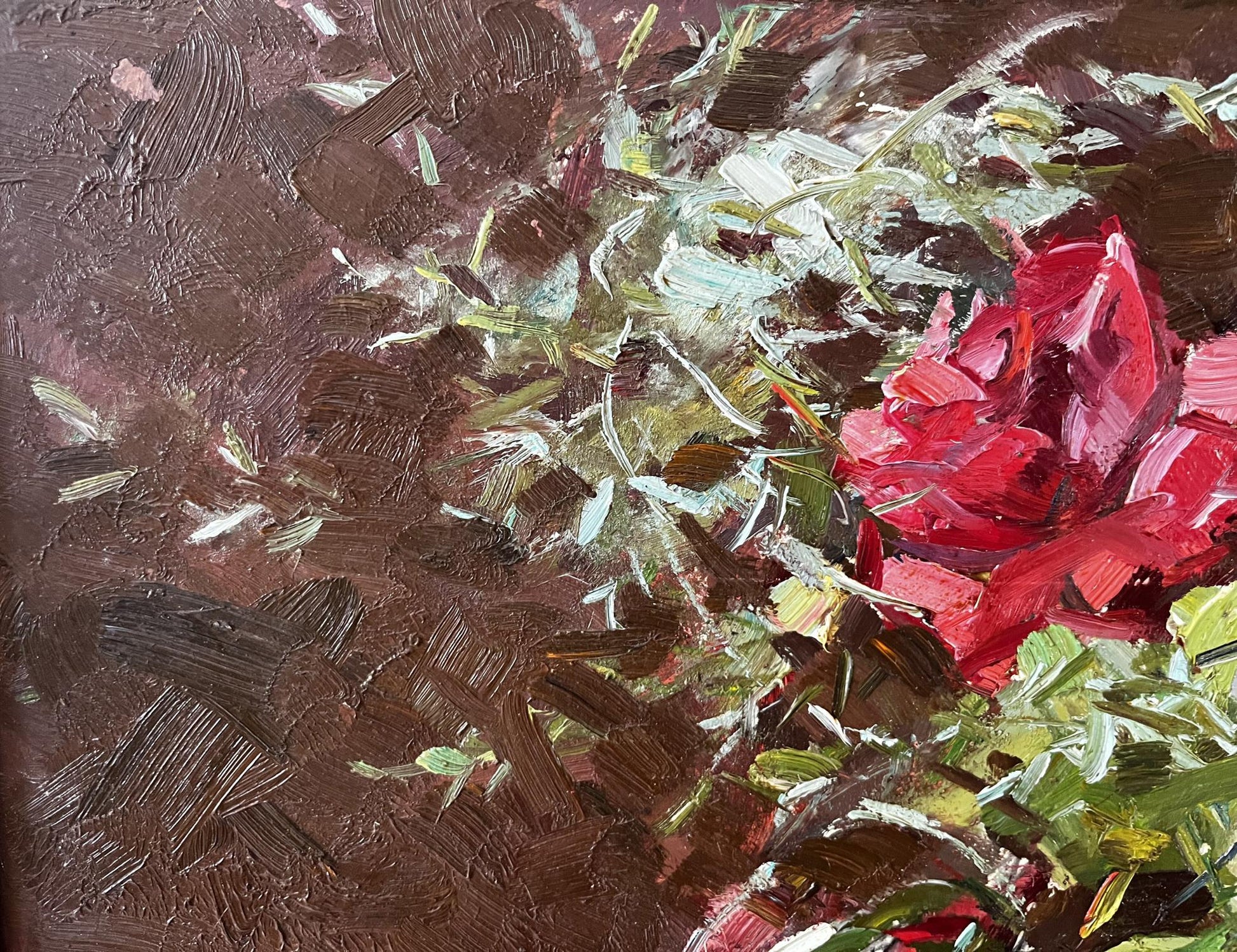 Vibrant red rose oil painting by Kompaniets-Kianchenko Nadezhda Dmitrievna