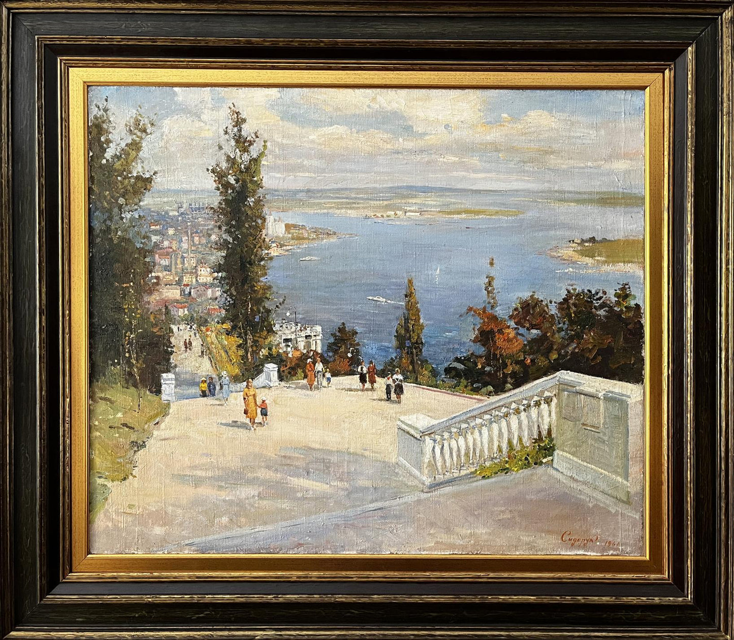 Framed oil painting of Odessa coastal town by Sidoruk Volodymyr Fedorovich