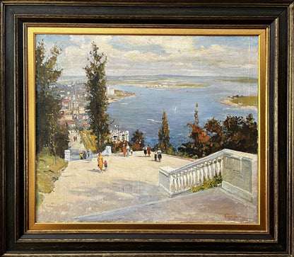 Framed oil painting of Odessa coastal town by Sidoruk Volodymyr Fedorovich