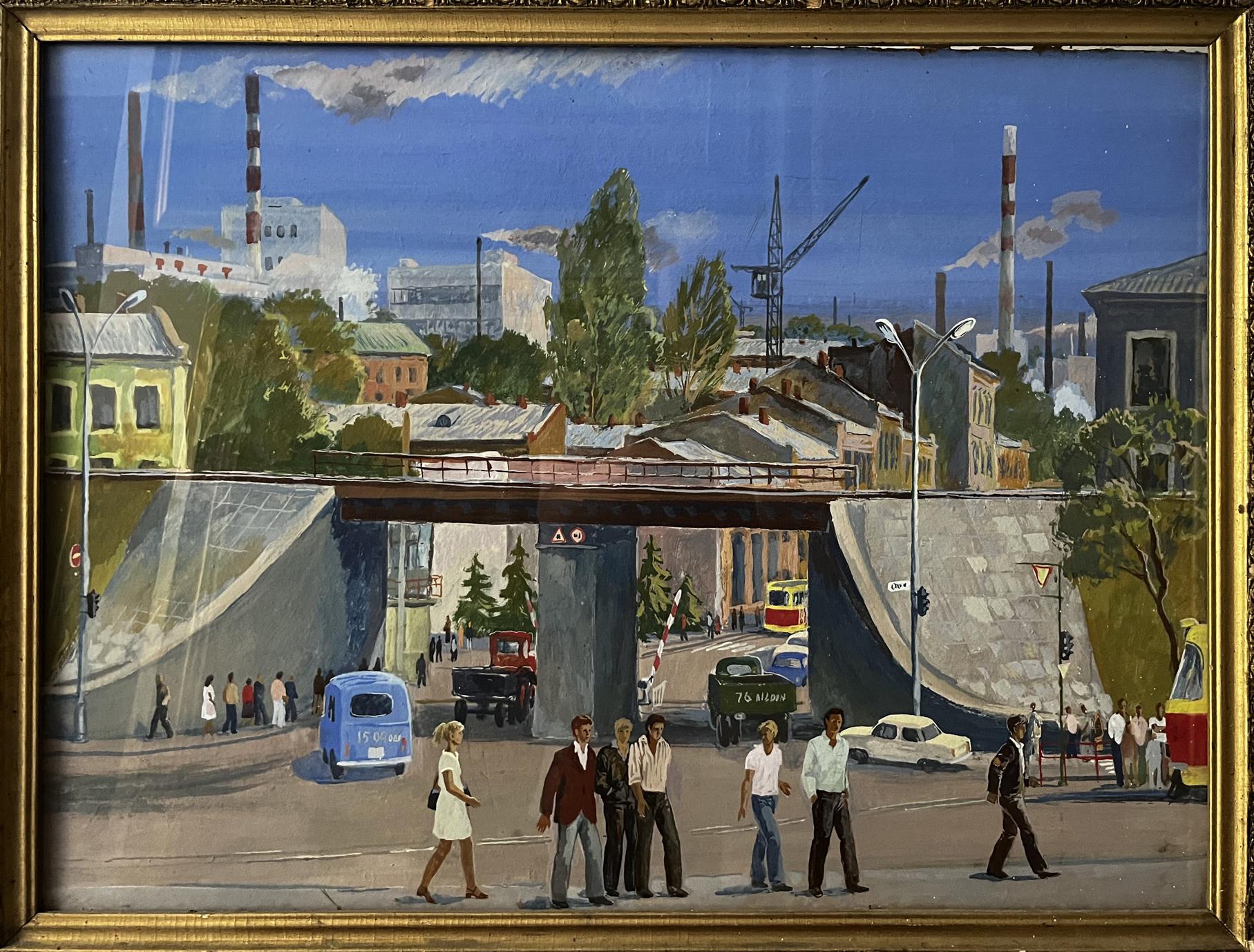 Oil painting City Life by Selsky Roman Yulianovych, industrial cityscape
